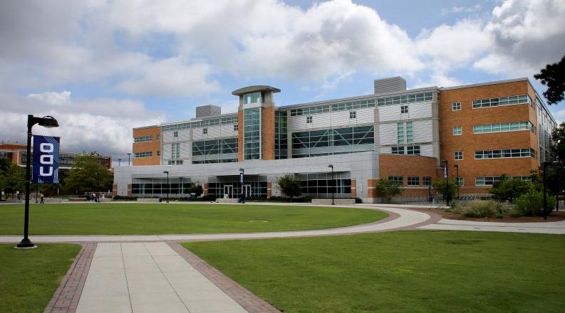 Photo of the outside of Perry Library on ODU's campus.